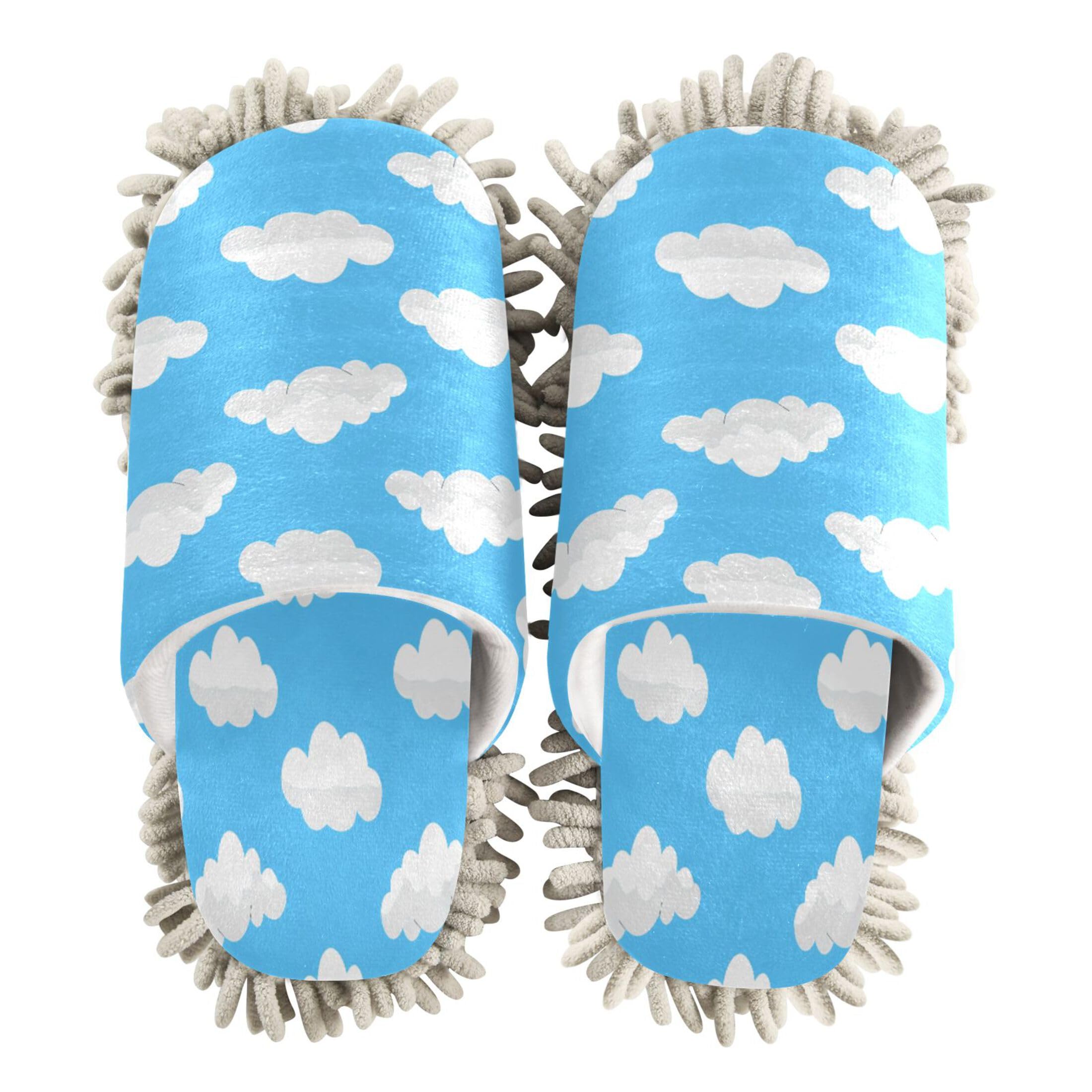 Kigai White Clouds Mop Slippers for Floor Cleaning, Slippers for Women Men, Microfiber Floor Cleaning, M