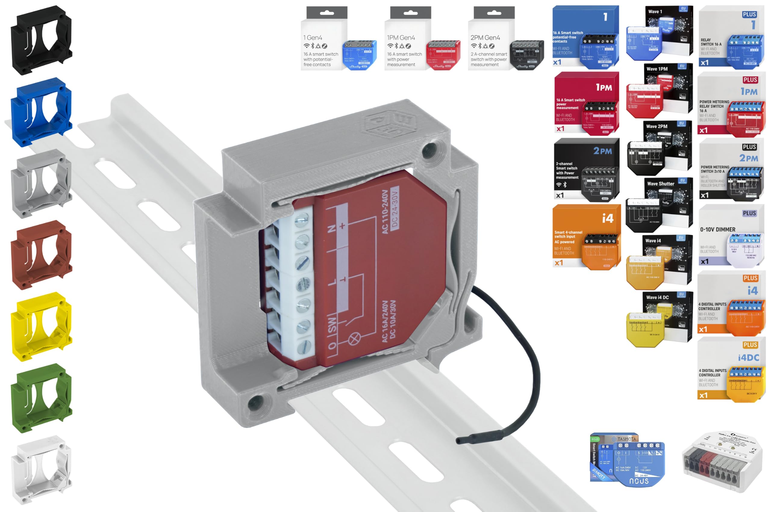 Print Worth 3D Allstar Universal DIN Rail / Wall Mount / Adaptor for All (Can Mountable) Shelly Actuators and Many Others, for Mounting for 35 mm DIN Rail or Walls (Grey (P), 2)