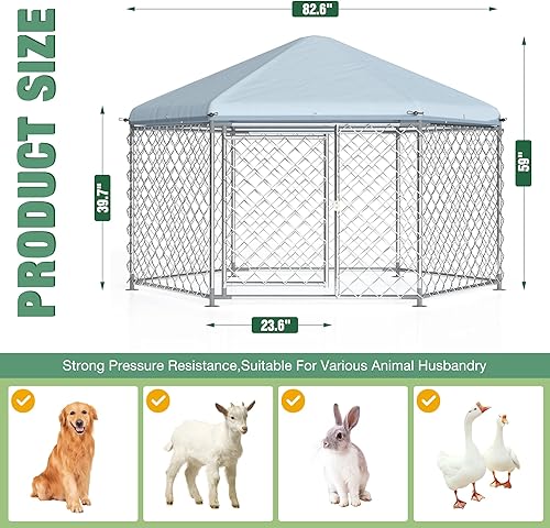 Miniatura 2 de Perrera grande para perros en el exterior, perrera con techo, jaula grande para perros con valla de acero con cerradura segura para jardínpatio (7 x