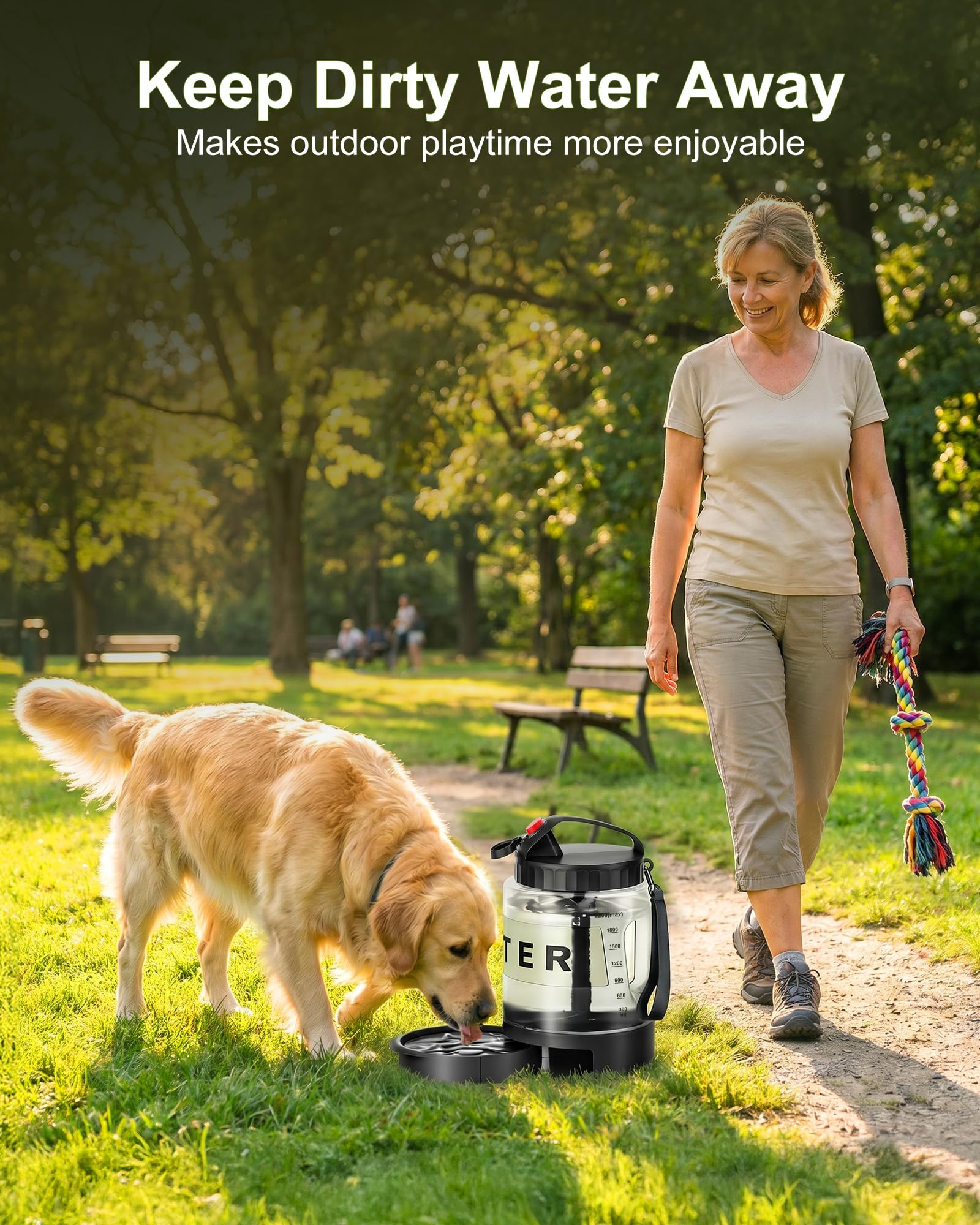Botella de agua para perros de 76 onzas, dispensador grande de cuenco de agua para perros con cuenco extraíble, agua de viaje portátil para perro, accesorios de playa para perros, camping con perros,