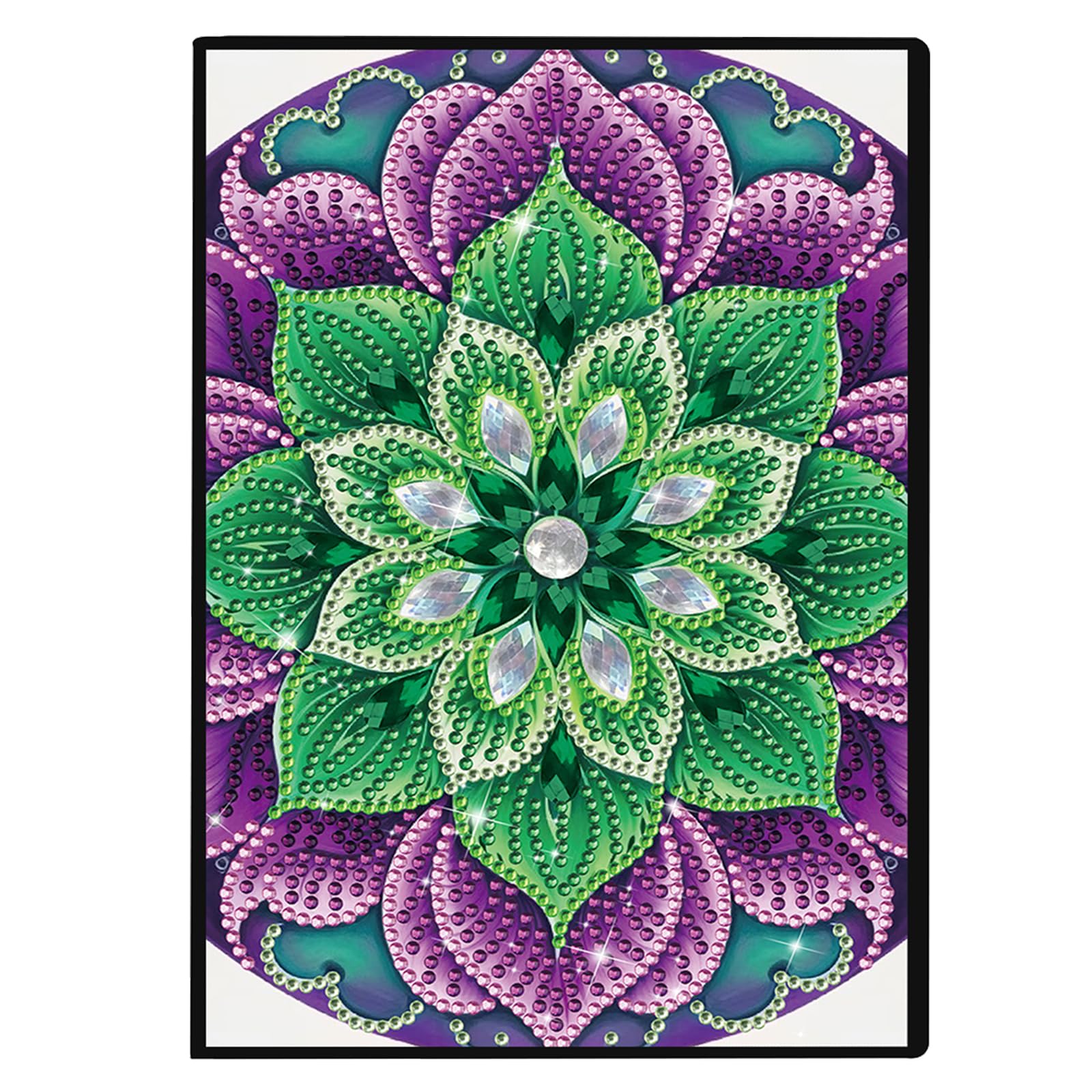 Diamond Art Painting Notebook Journal for Adults – DIY Special Shape Rhinestone A5 Sketchbook, Gem Art Craft Gift for Beginners Teenagers Graduation Birthday 50 Pages(Purple and Green Mandala)
