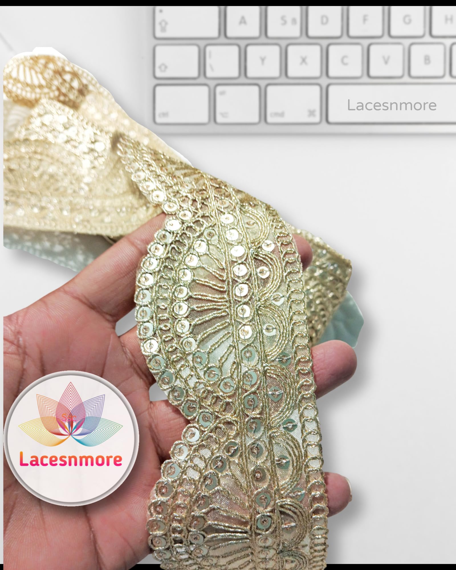 Lacesnmore Golden lace Organza zari Scallop Work Embroidery Lace and Borders Material for Dresses, Sarees lace, Lehenga, Suits, Blouses, Dupatta, chunri and Crafts (9 Meter- Light Gold) 2