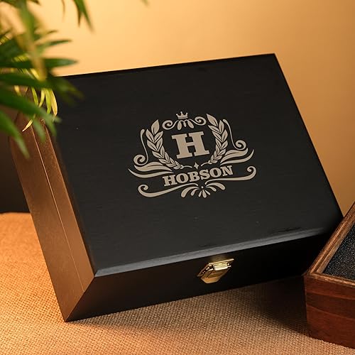 Miniatura 6 de Juego de regalo de vasos de whisky personalizados con caja de madera grabada y piedras de whisky - Cristalería de whisky personalizada para hombres