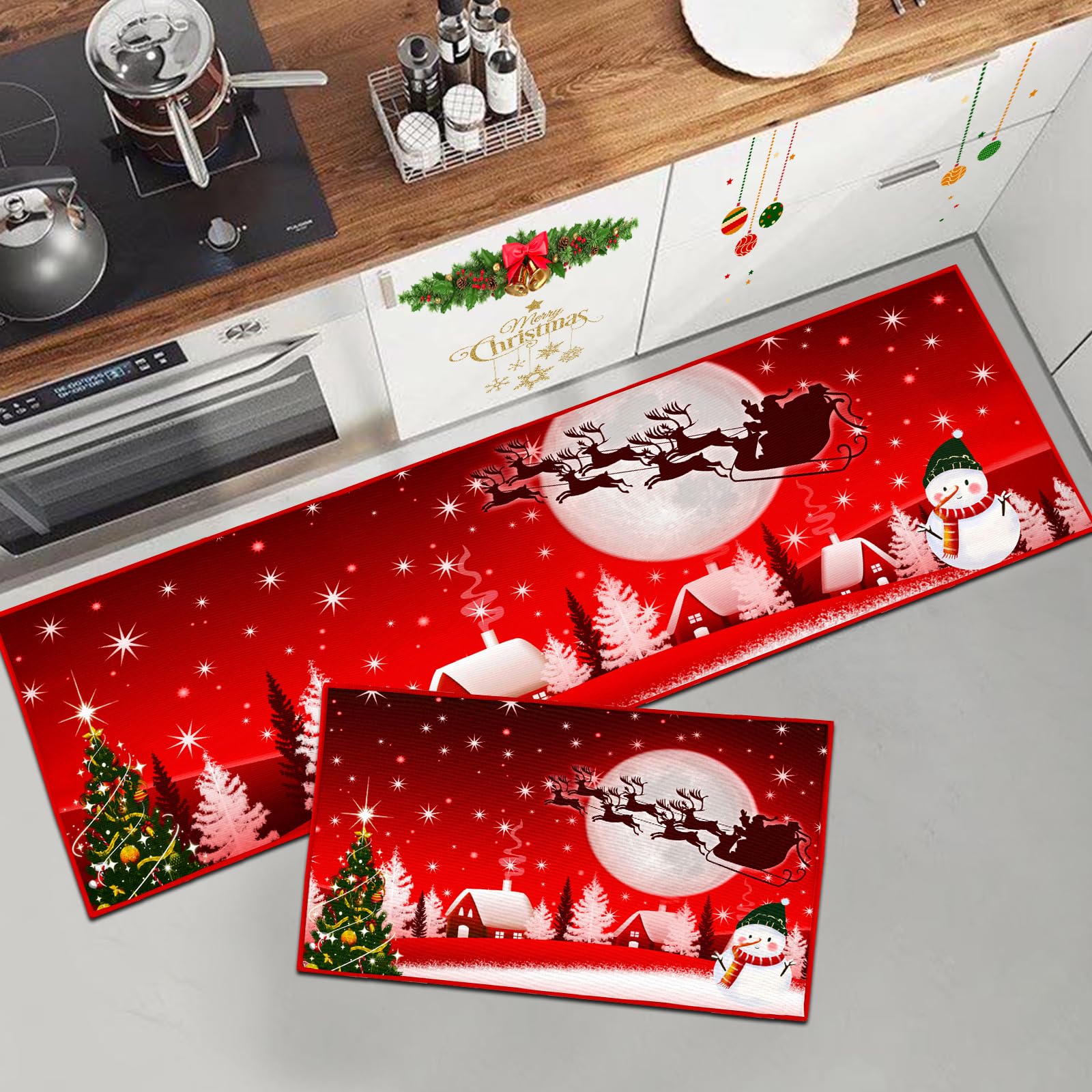Tapis de Noël antidérapant lavable Père Noël 40 x 60 cm 40 x 120 cm