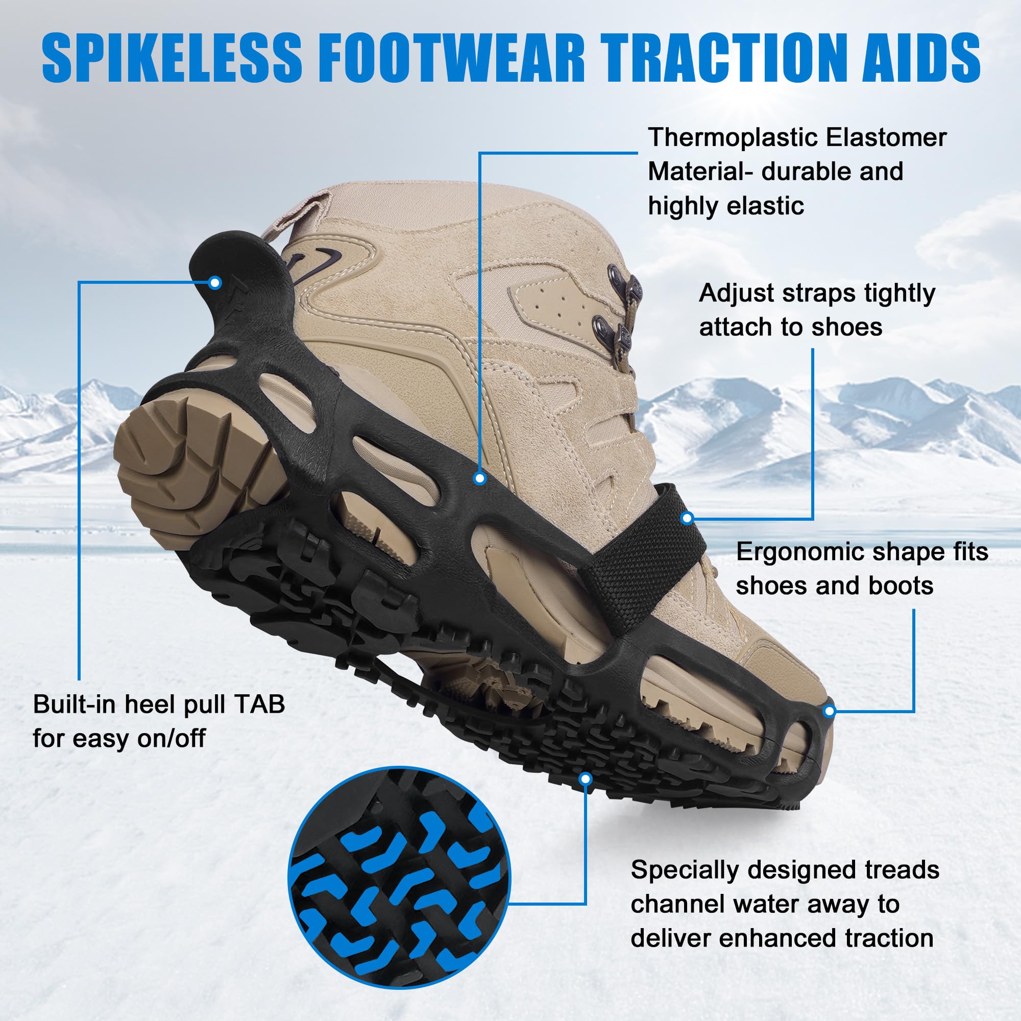 Crampons à glace sans crampons antidérapants pour la neige et l'hiver - Pour surfaces lisses et humides - Utilisation intérieure et extérieure - Chaussures à glace en caoutchouc