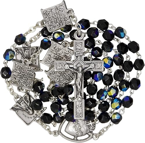 Rosario de cristal con pieza central del Sagrado Corazón de Jesús