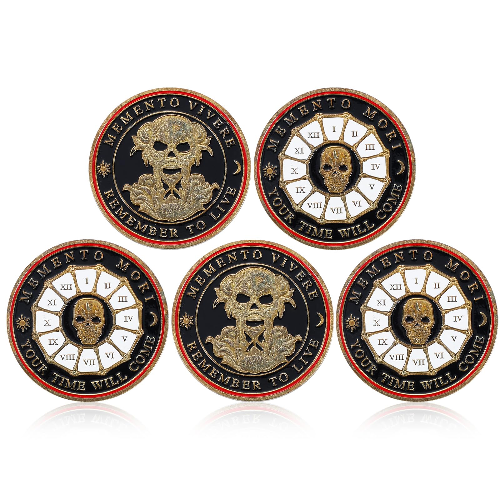 Remuuly 5 Pcs Skull and Tree Pattern Memento Mori Coin Memento Vivere Coin Embossed Coins for Reminder Decision Maker Halloween Gifts (Skull)