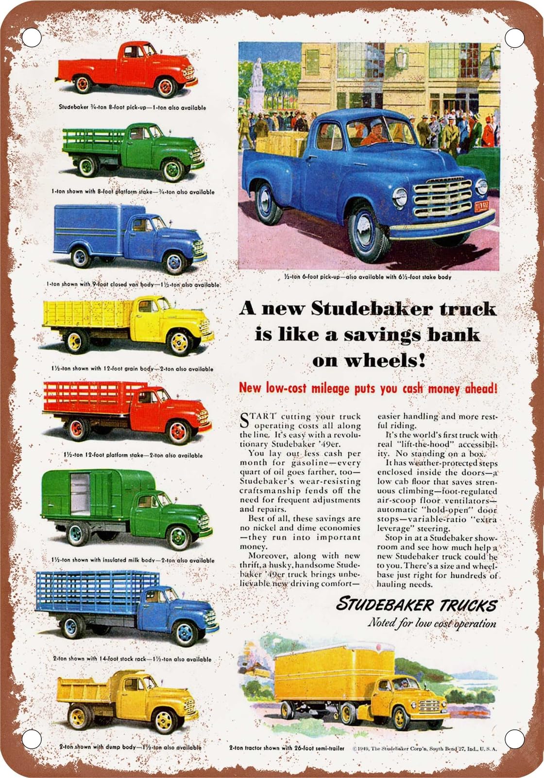 Miaomansenstore Metal Sign - 1949 Studebaker Truck Vintage Ad 02 - Old Retro Rusty Look Home Decor