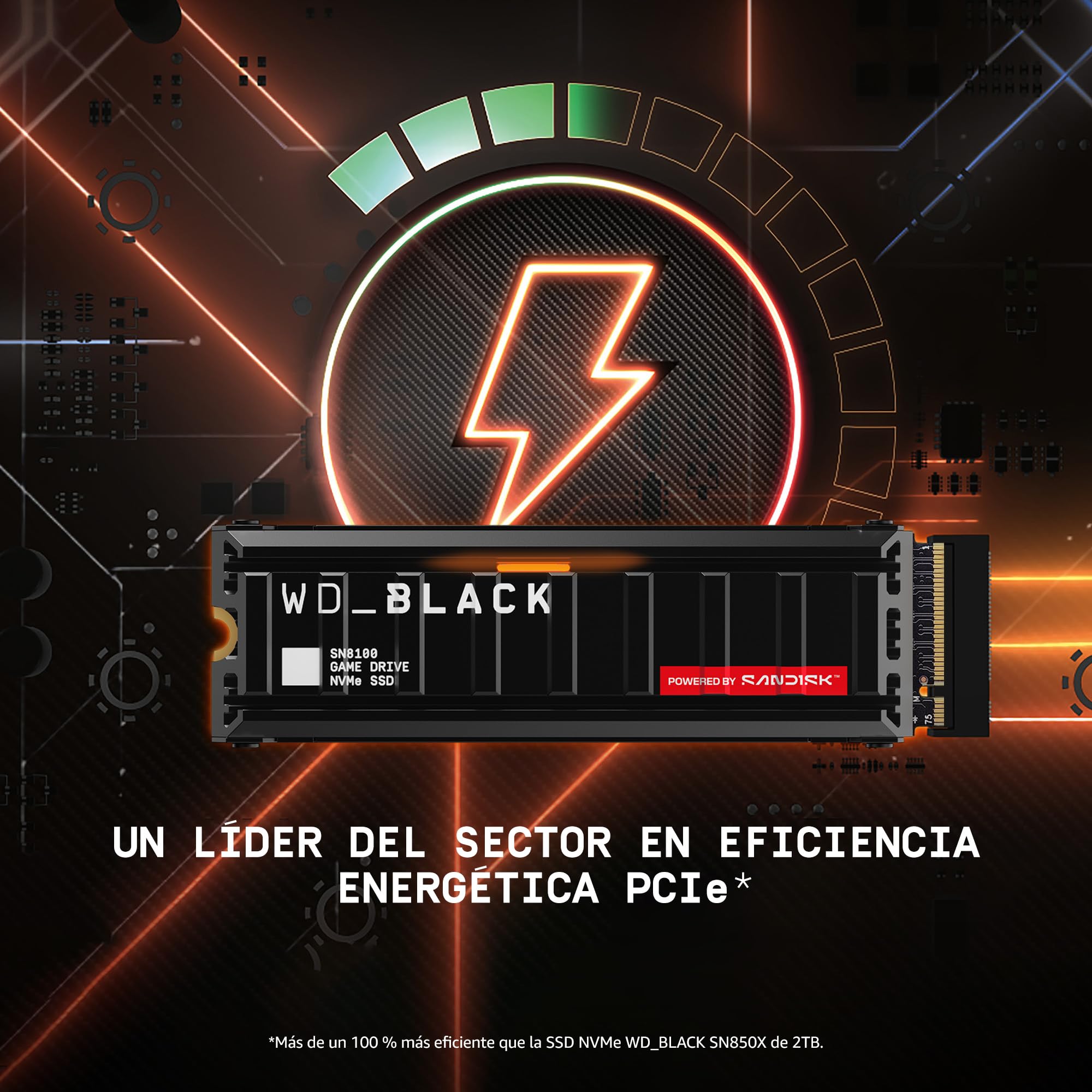 WD_BLACK SN8100 NVMe SSD PCIe Gen 5 1TB (Velocidades hasta 14900/11000 MB/s de lectura/escritura secuencial, Con disipador de Calor, M.2 2280, TLC 3D CBA NAND, eficiencia energética)POWERED BY SANDISK