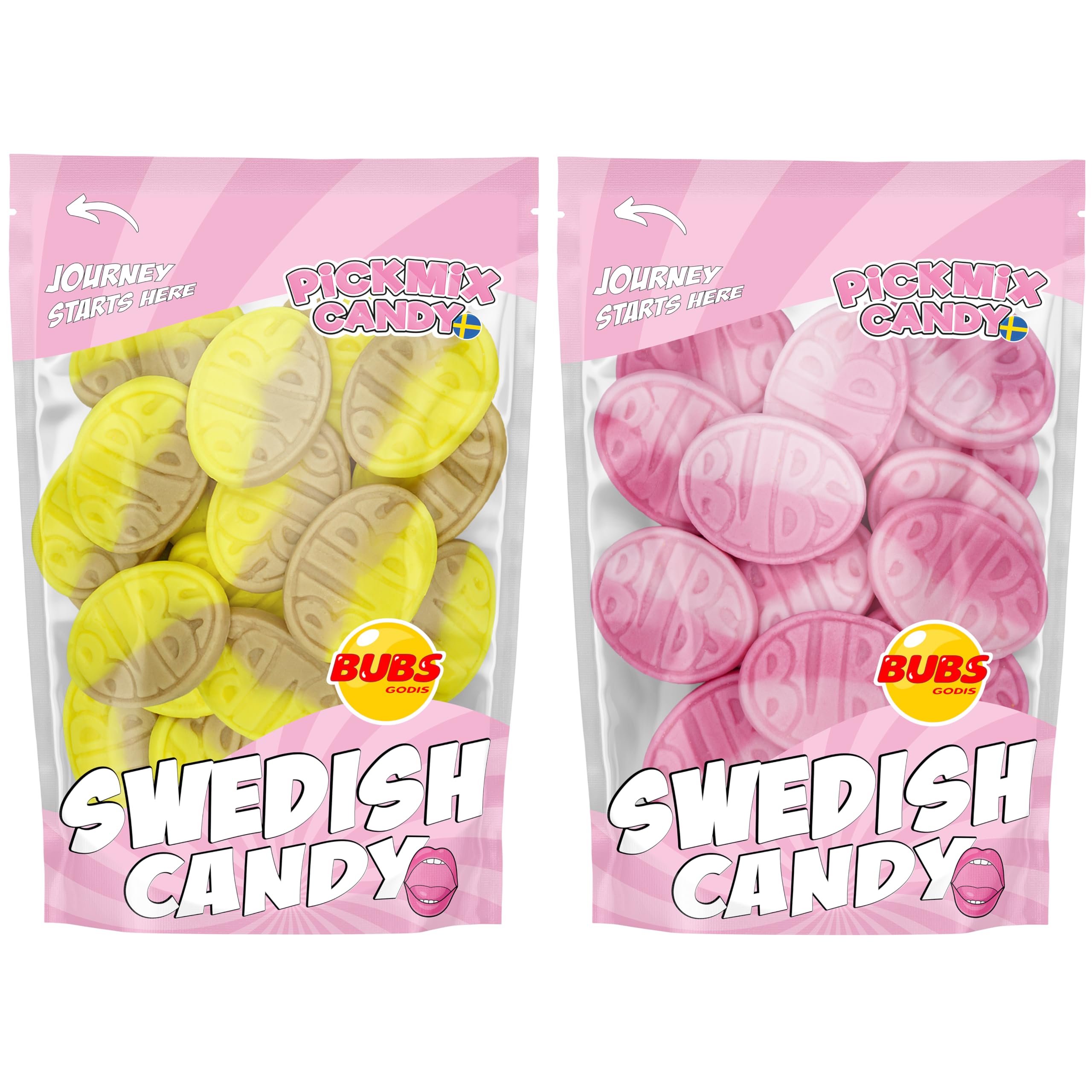 Bubs Swedish Candy Banana & Wild Strawberry Pomegranate Ovals Bundle, 1 POUND Total – Packed In Two Separate 1/2 lb Pickmix Candy Sweden Bags, Sweet Swedish Foam Candy