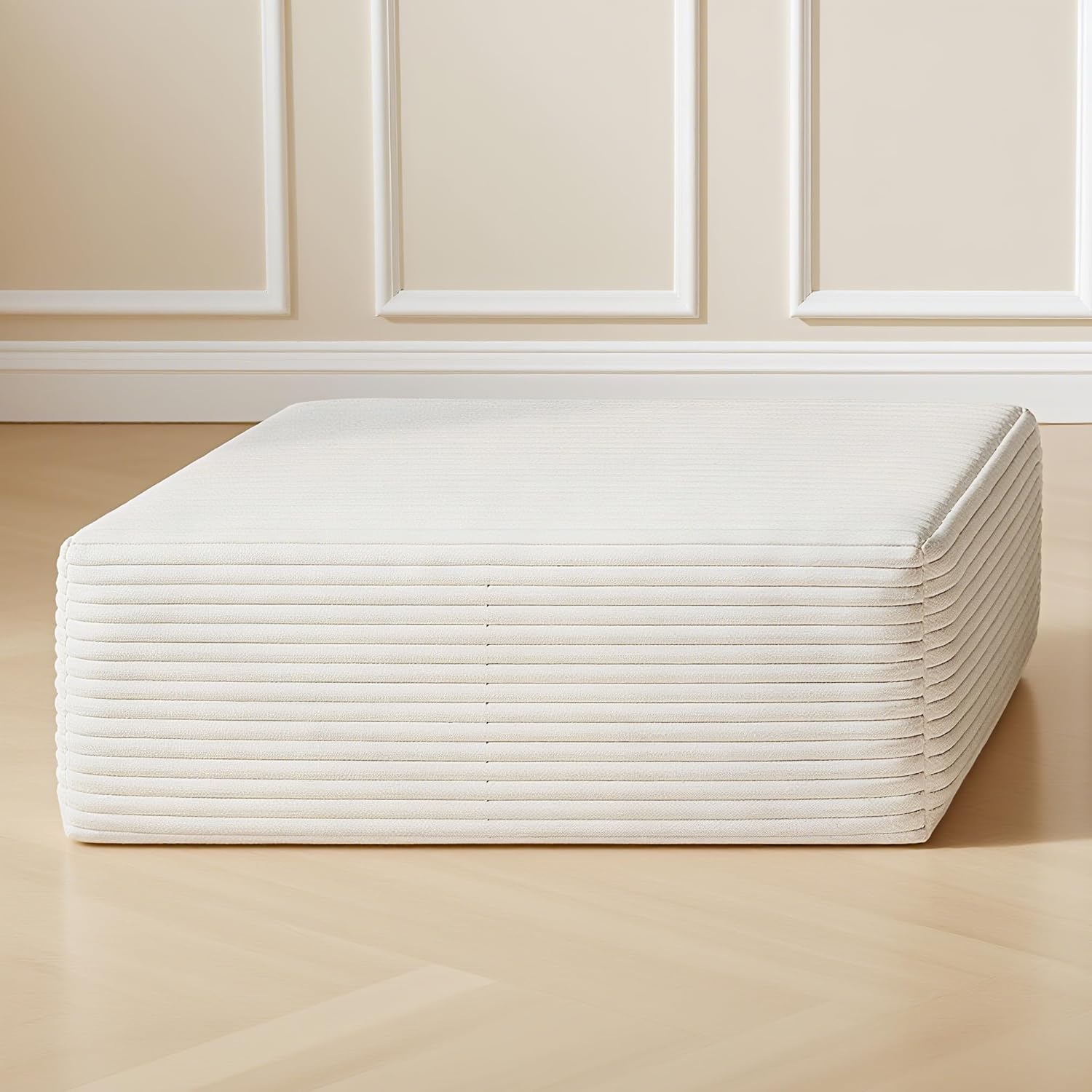 37.4" Plush Corduroy Ottoman, Upholstered Cloud Ottoman for Boneless Couch in a Box, Modular Sectional Couches for Living Room, Compressed Memory Foam, No Assembly Require, White White 1 Ottoman