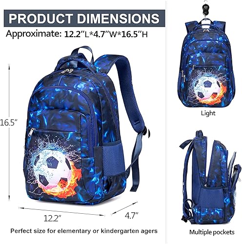 Miniatura 3 de LEDAOU Mochila escolar para adolescentes, niños y niñas, mochila escolar, mochila de viaje, casual, Pelota Azul-fútbol