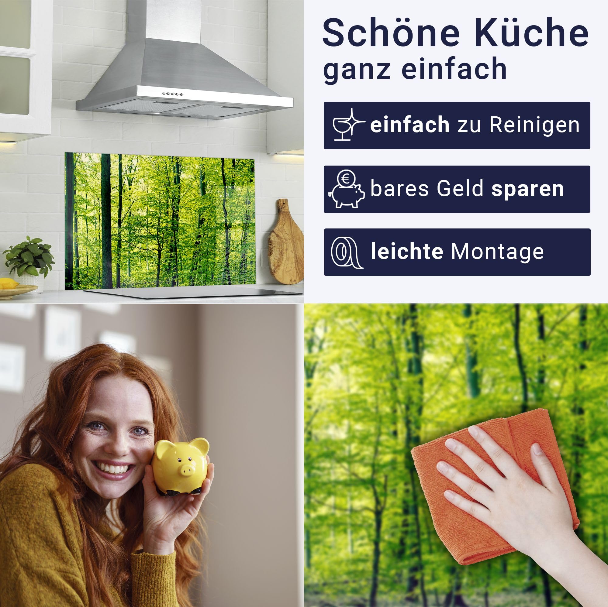 timalo Küchenrückwand Glasoptik | 120 x 80 cm Wald grüne Bäume, Natur Landschaft | Acryl Glas 2mm | Spritzschutz Wand für Herd, Küche Glasrückwand Acrylglas Wandpaneele Rückwandschutz Platte