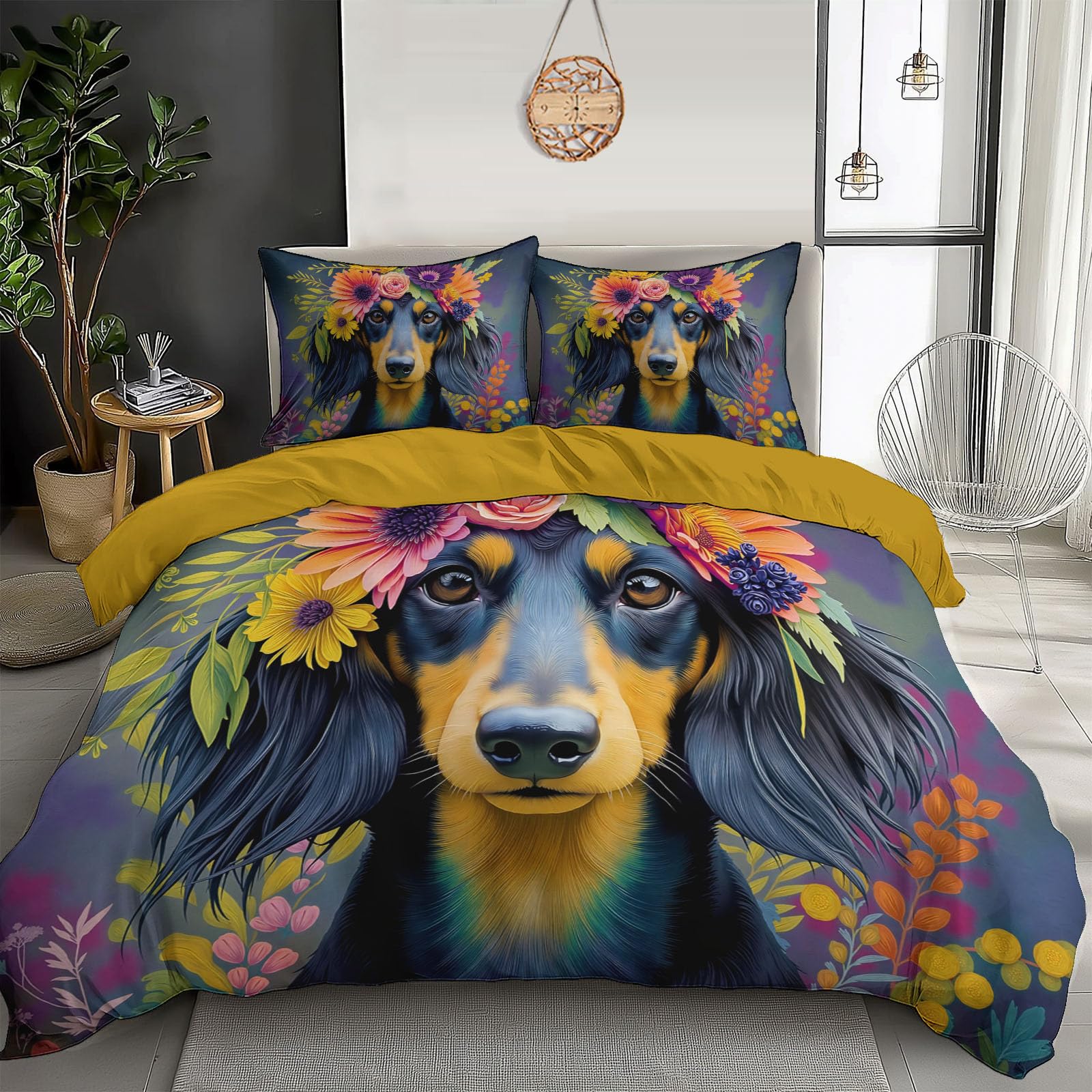 Housse de Couette Teckel 140x200cm avec Fermeture Éclair Cadeau Passionnés Chiens