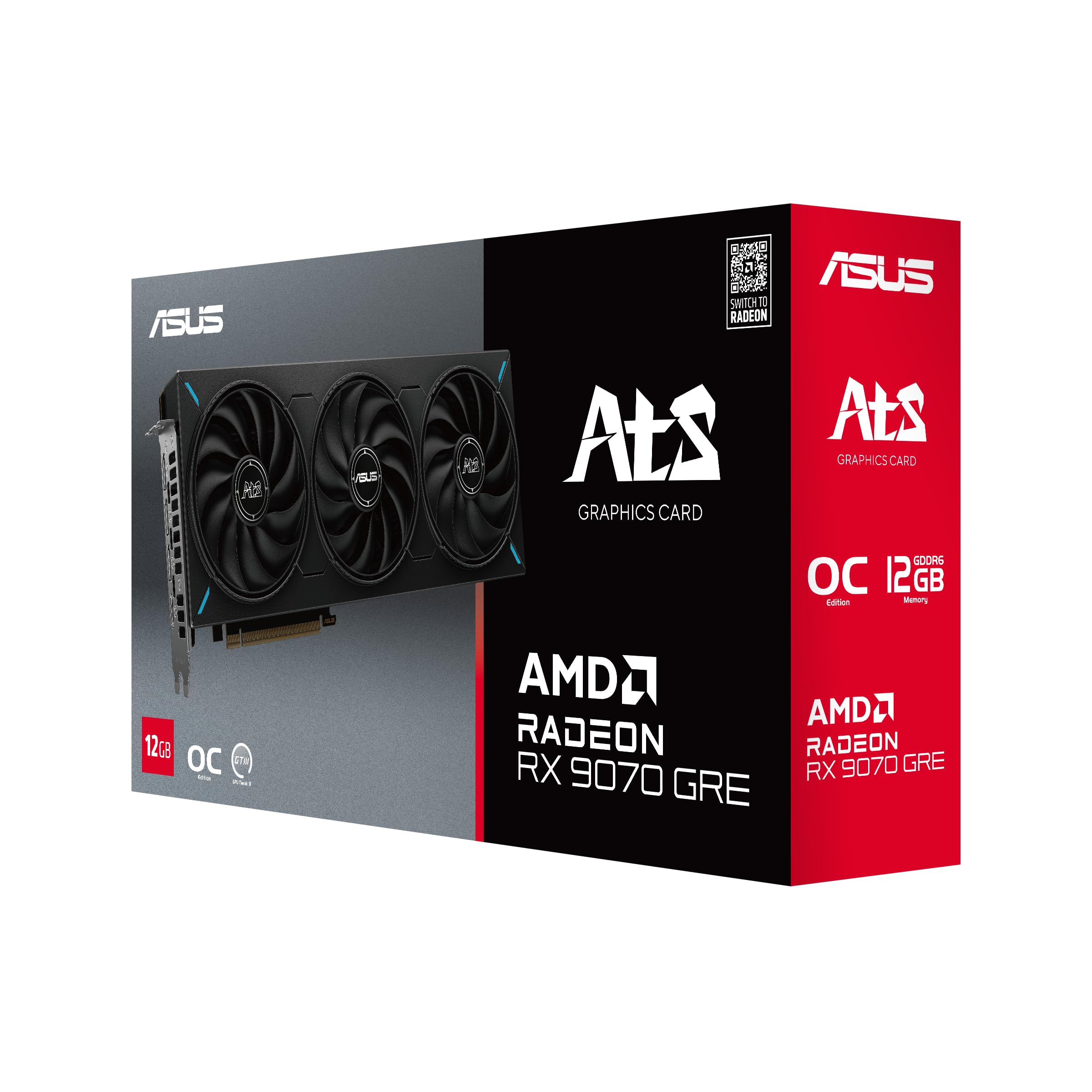 ASUS ATS - Scheda grafica Radeon RX 9070 GRE OC Edition (PCIe 5.0, HDMI/DP 2.1, design a 2,5 slot, ventole assiali tech, cuscinetti a doppia sfera per ventole, Dual BIOS, GPU Guard)