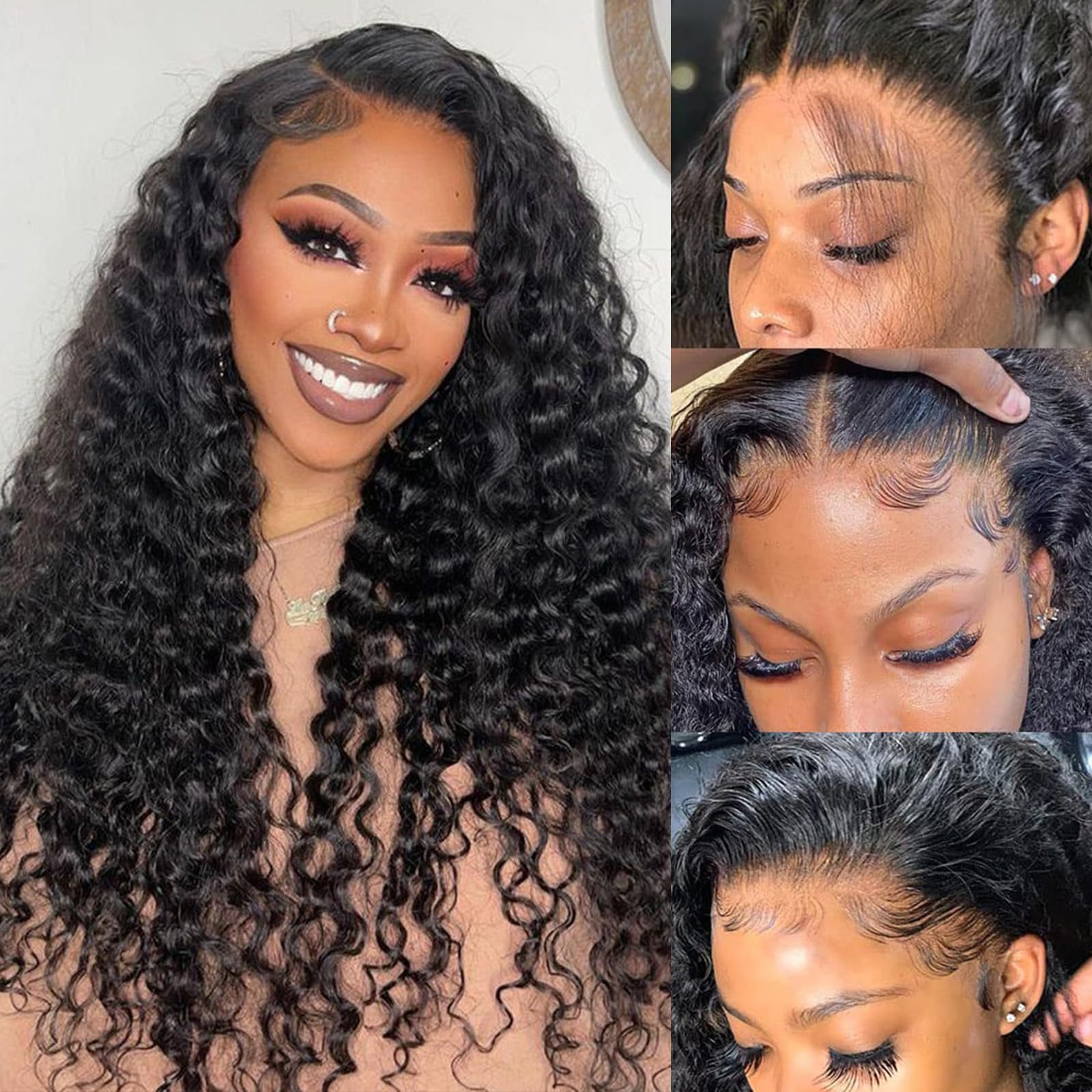 Deep Wave Lace Front Wigs human hair 180% Density Wet and Wavy 13x4 Deep Wave Frontal Wigs Human Hair HD Lace Curly Wigs for Women Pre Plucked with