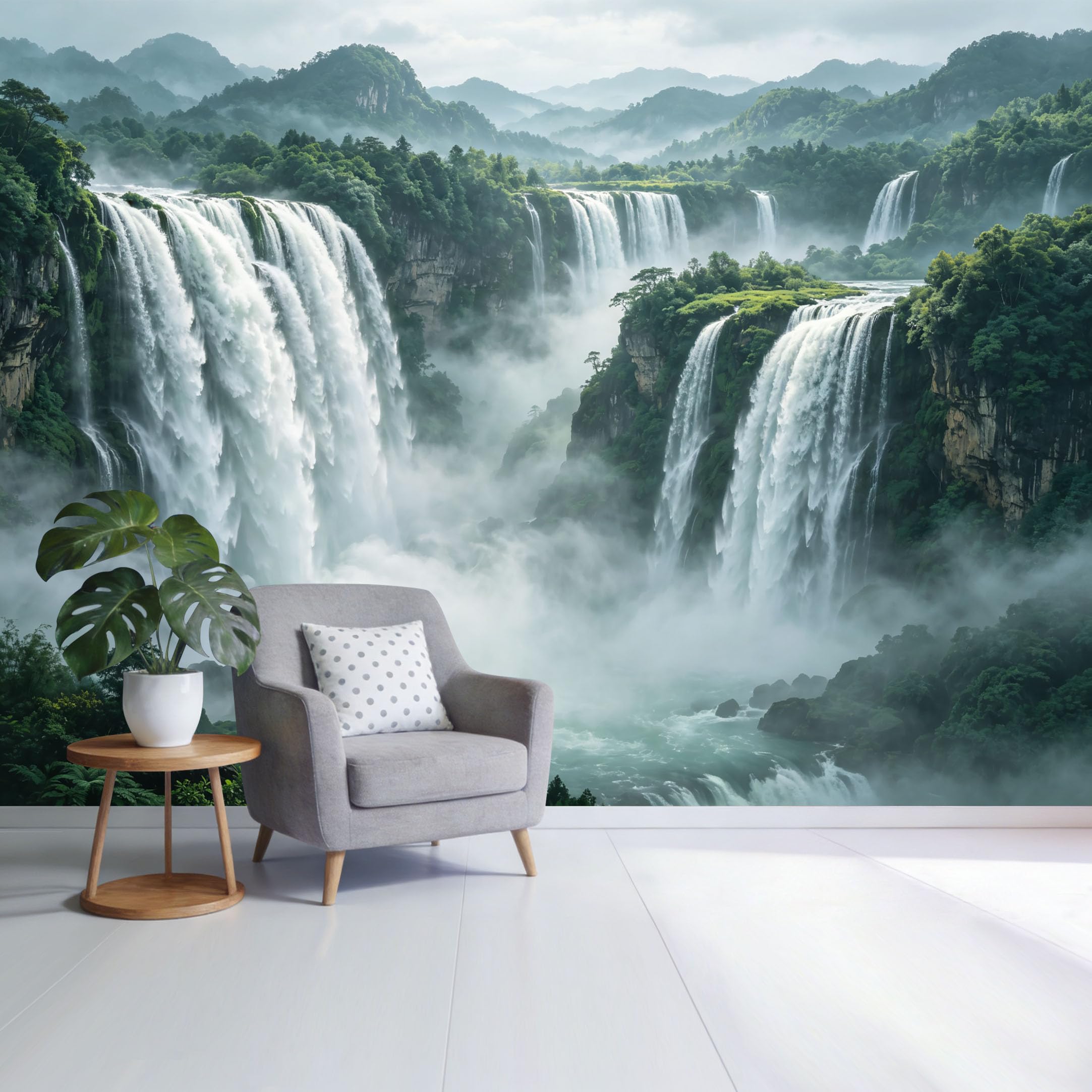 Custom Size Wall Mural Majestic Mountain Waterfalls Misty Forest Landscape SelfAdhesive Wall Fabric Removable Wallpaper for Home Office Decor