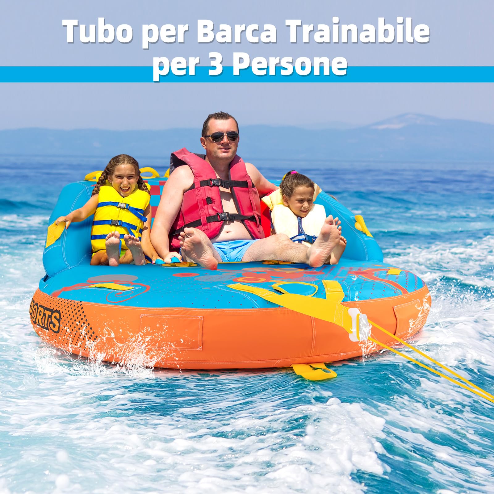 COSTWAY Tube Trainabile per Barche 3 Posti, Trainabili Sportivi per Acqua, Divano Trainabile con Copertura, Punti di Traino Anteriore e Posteriore, Tube Gonfiabile per Trainare Gente sull'Acqua