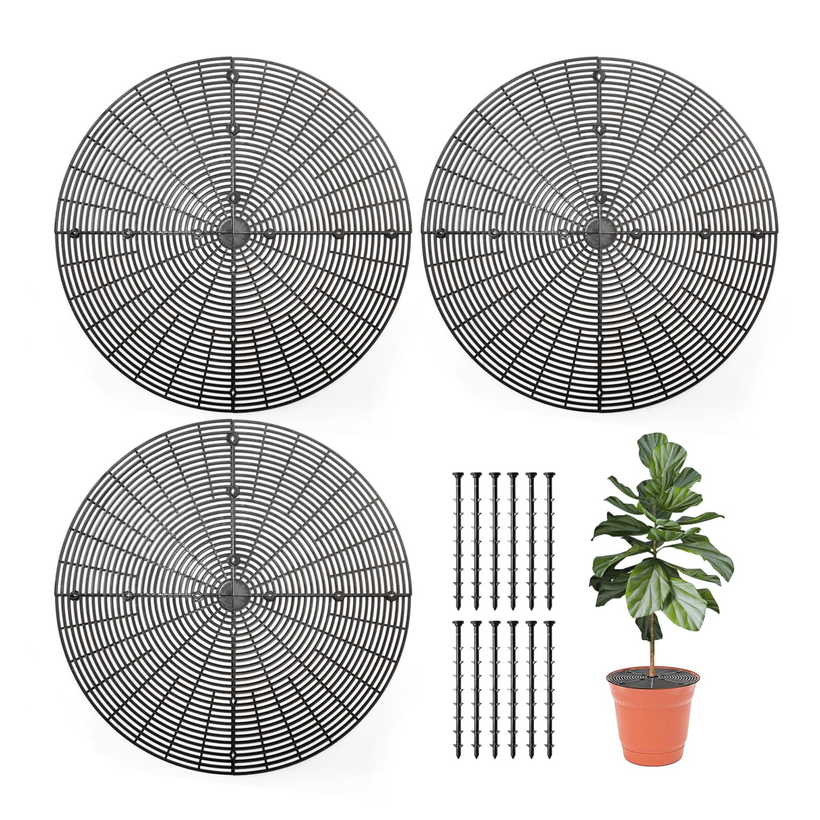 Set di 3 coperture per vasi da fiori grandi nere, vasi in plastica tagliabili e protettori per piante che impediscono agli animali e ai bambini di danneggiare le piante (Ø 52 cm)