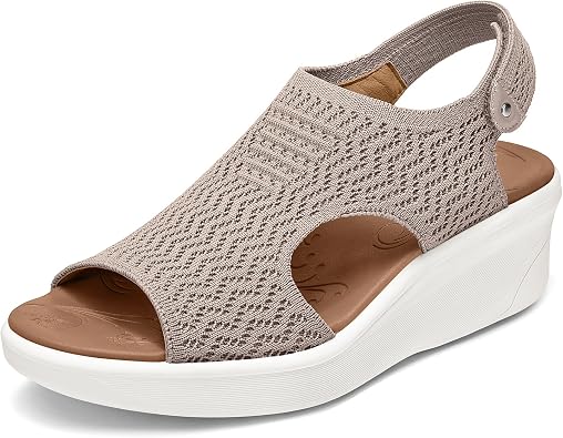 mysoft Walking Sandals for Women - Comfortable Wedge Sandals with Arch Support - Breathable Knit Open Toe Summer Shoes - Lightweight Non Slip Beach Sandals with Adjustable Hook and Loop Strap