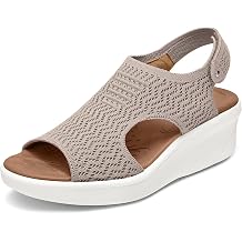 mysoft Walking Sandals for Women - Comfortable Wedge Sandals with Arch Support - Breathable Knit Open Toe Summer Shoes - Lightweight Non Slip Beach Sandals with Adjustable Hook and Loop Strap