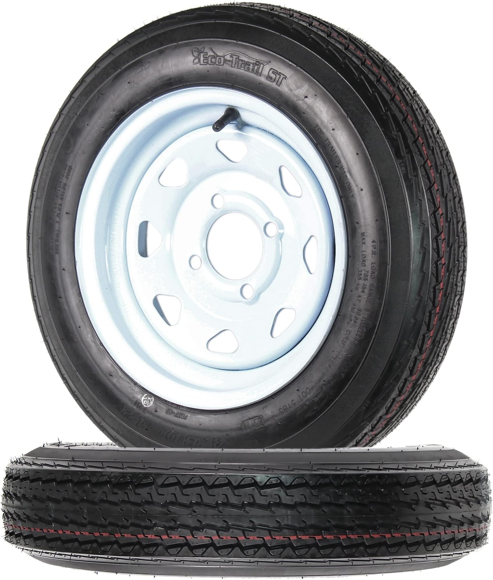 eCustomrim 2-Pack Trailer Tires On Rims 4.80-12 480-12 4.80 X 12 Load B 4 Lug White Spoke Wheel - 2 Year Warranty w/Roadside