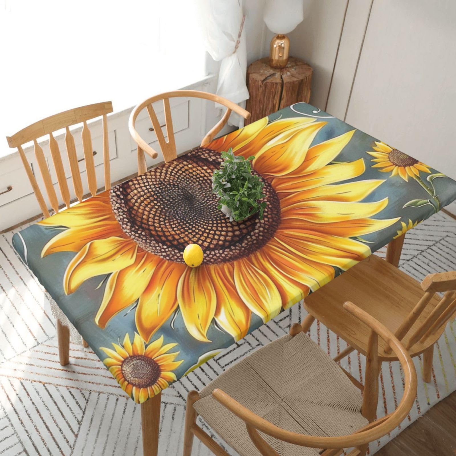 WPKJU You are My Sunshine Sunflower Printed Tablecloths 5ft Rectangular Table Covers Washable Polyester Decorative Table Cloth for Dining Table Picnic Wedding