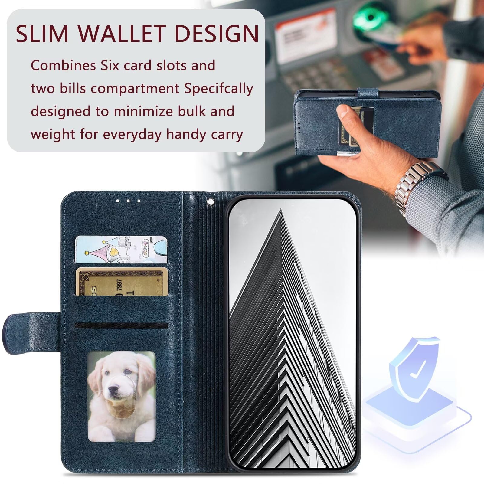 ROJIOJIO Cover Portafoglio In Pelle PU Per Huawei P10 Lite, Con Chiusura Magnetica, Supporto E Slot Carte, Nero