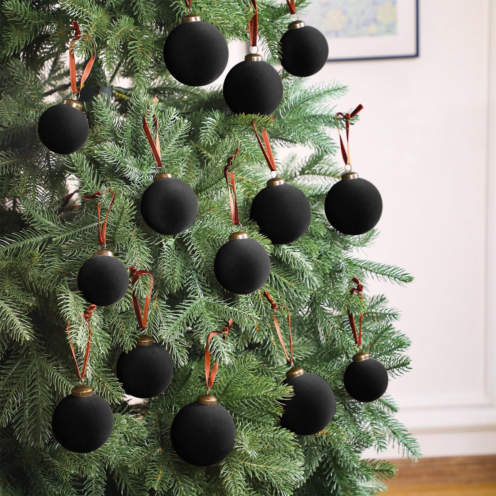 12 Pcs Boules De Noël En Velours, Boules De Sapin De Noël Floquées, Boules En Plastique, Décorations Suspendues Pour Sapin De Noël 2.4 Pouces