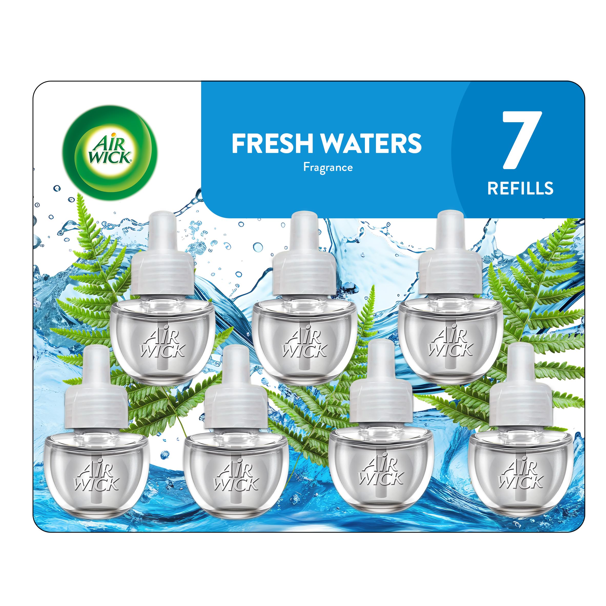 Plug in Scented Oil Refill, 7 Ct, Fresh Waters, Air Freshener, Essential Oils