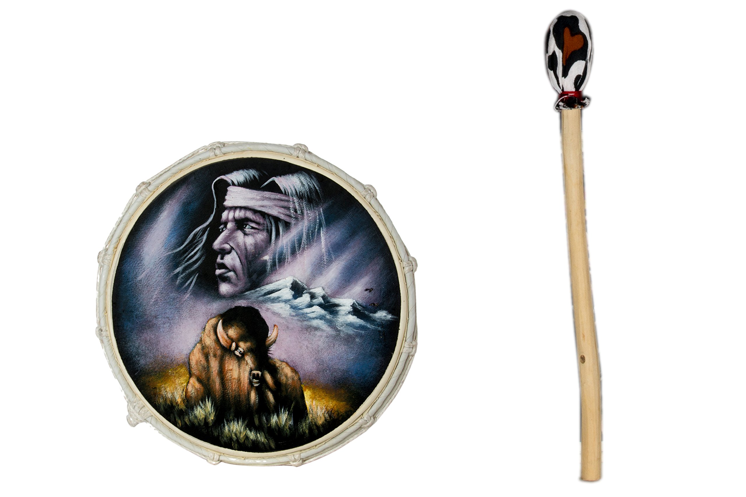40cm Grosse Schamanentrommel Indianer mit Büffel im Gemalt Rahmentrommel Bodhran Drum