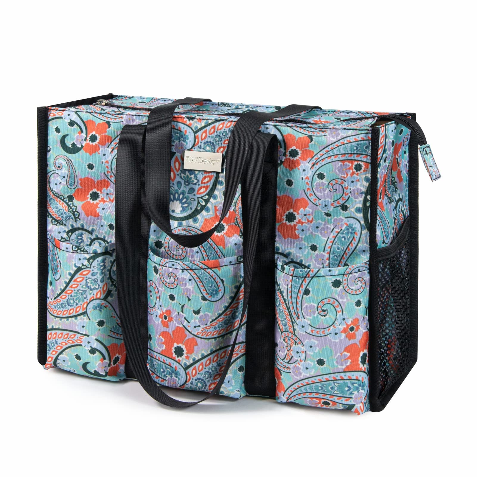 TOPDesign Utility Water Resistant Tote Bag with 13 Pockets, Zipper Closure