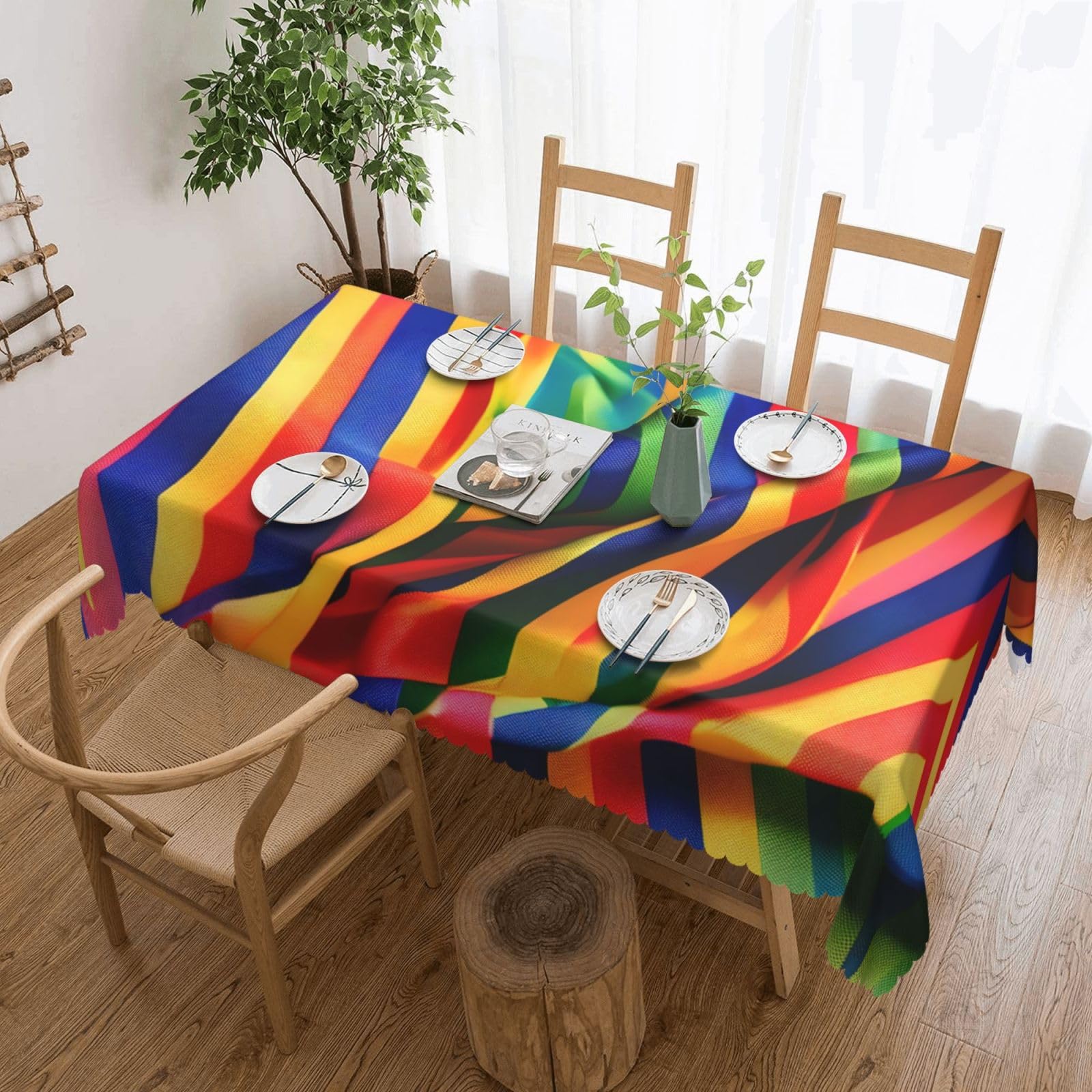 Nappe à rayures arc-en-ciel en tissu de qualité supérieure pour buffet