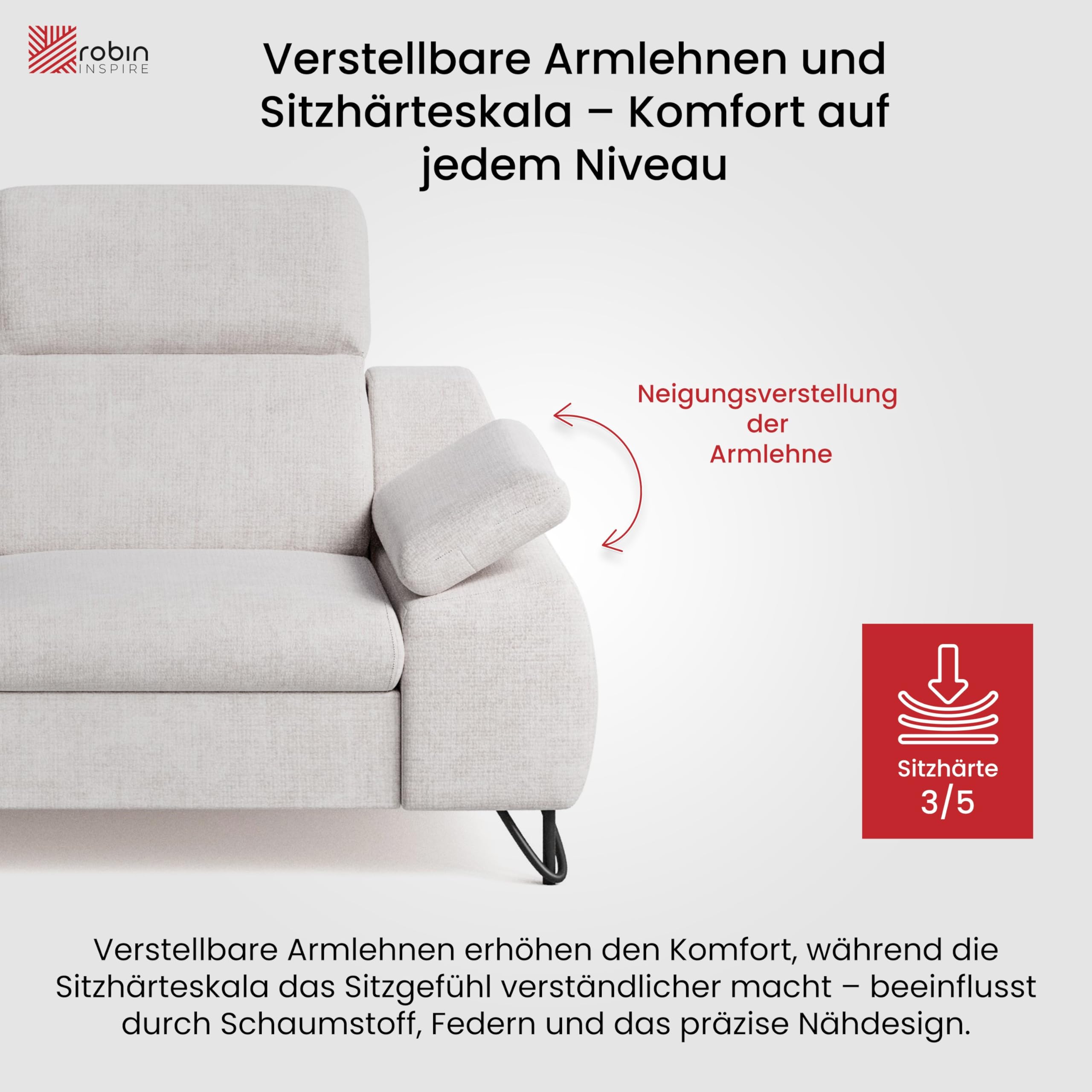 Robin Inspire Fotel do salonu, 120 x 97 x 90 cm, fotel relaksacyjny, fotel telewizyjny z zagłówkami, podłokietniki, materiał szenilowy, materiał o wyglądzie lnu, pomarańczowy, Iverto