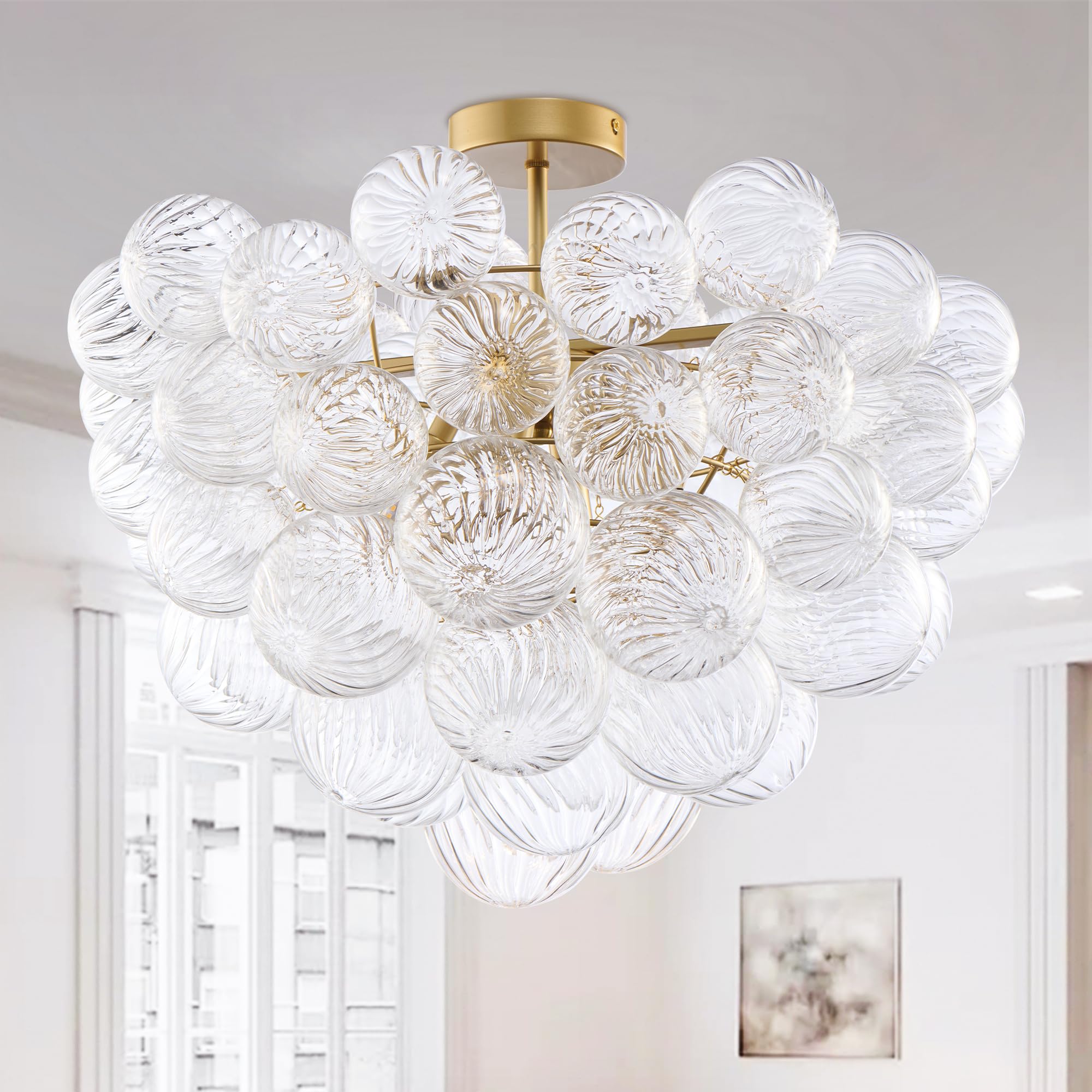 Modern Bubble Chandelier, 8-Light Mid-Century Glass Pendant Light Fixture, Luxury Flush Mount Ceiling Hanging Light with Hand-Blown Swirled Glass Globes for Dining Room Kitchen Island Living Room