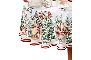 Elrene Home Fashions Storybook Christmas Village Bordered Oval Christmas Tablecloth