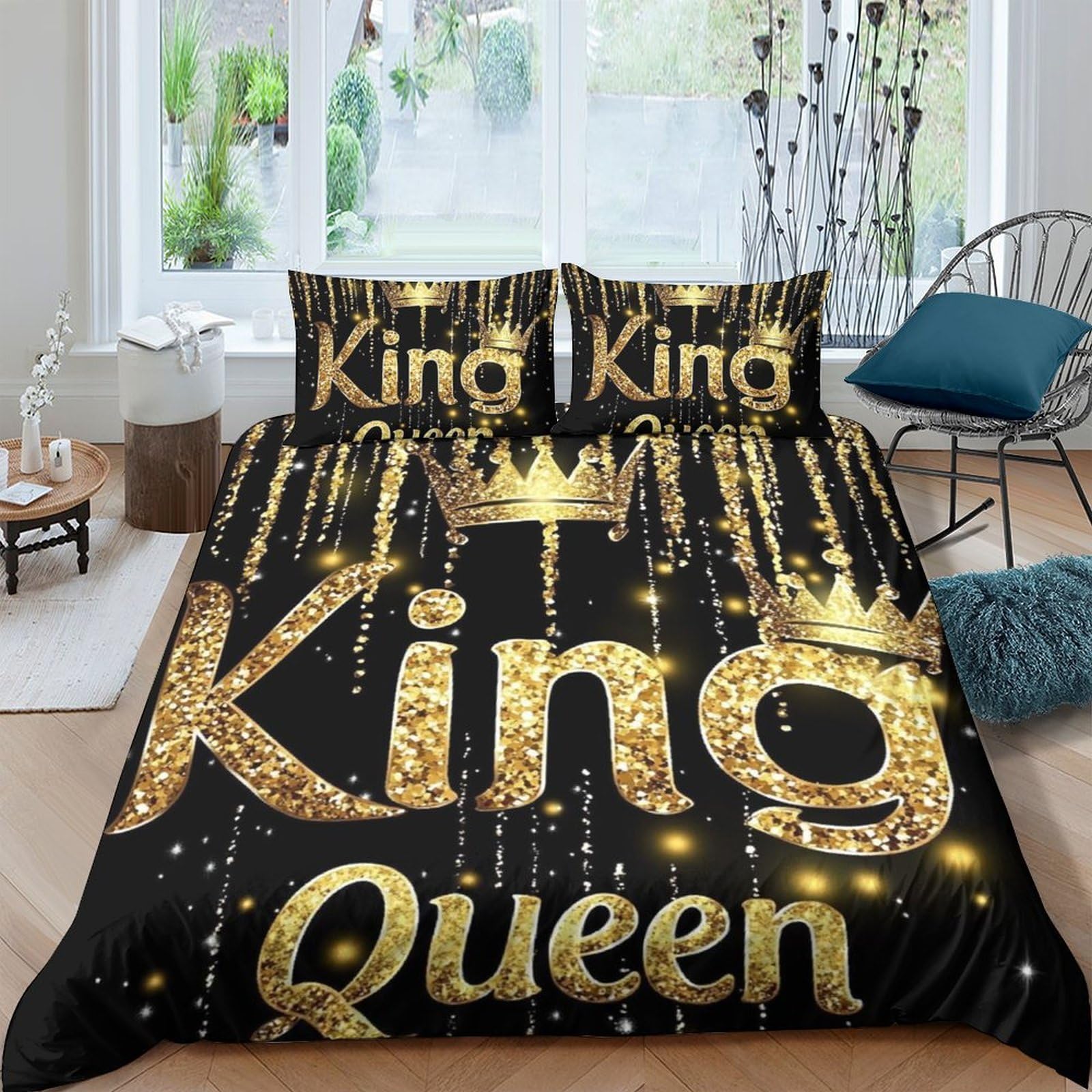 Ctjqhvkz Style-6 3D Printed Gold Crown King Queen Fitted Sheet Microfiber Soft Bed Cover For Bedroom Guest Room Decor Single（135X200cm）