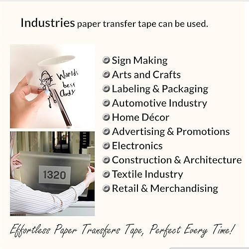 Miniatura 6 de Cinta de transferencia para vinilo de 6 pulgadas x 300 pies, cinta de papel con adhesivo plano de adherencia mediaalta. Cinta de aplicación, cinta