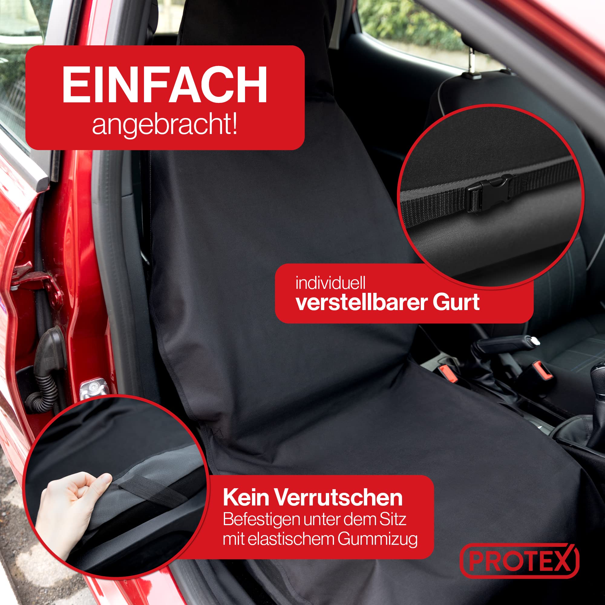 PROTEX® Autositzschoner [Testsieger 2025] Werkstattschoner - Rutsch- und wasserfestes, schmutzabweisendes Material - Ideale Passform - schwarz (2 Stück)