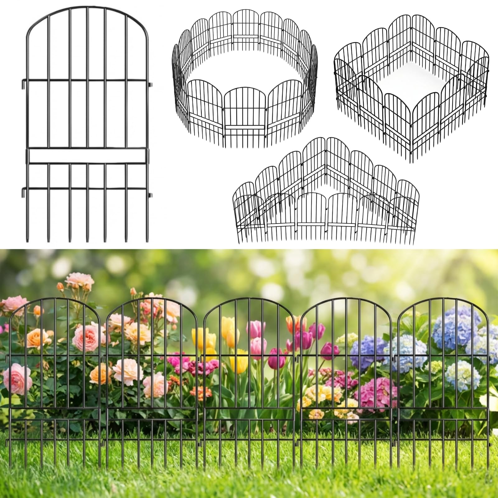 ecofynd 10 Pack Decorative Garden Fence 2.3ft(H) X 10.4ft(L), Rustproof Metal Wire Fencing Flower Bed Animal Barrier, Landscape Patio Yard Folding Panel Border Edge Section for Dog Outdoor, GF7