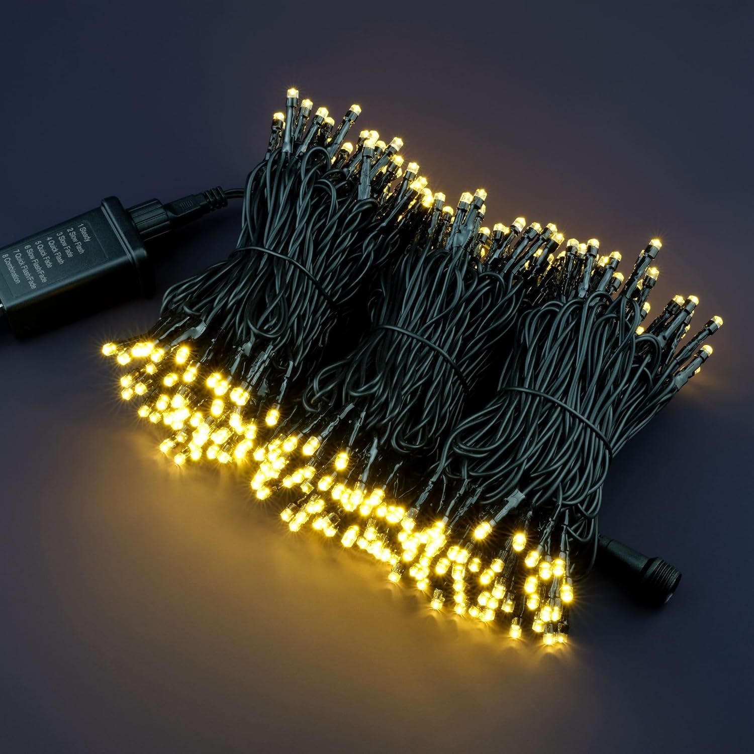 300 Count Warm White Christmas Lights, 100 Feet Wide Angle 5mm LED String Lights with 8 Models Adapter (Black Cord)