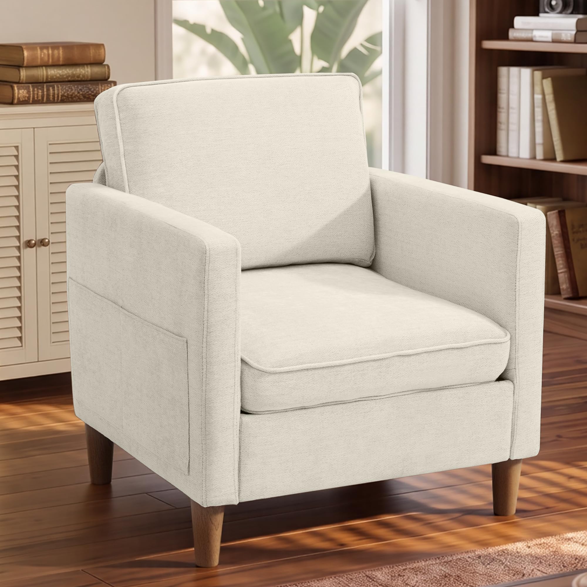 Chenille Accent Chair Mid Century Modern Reading Armchair for Living Room