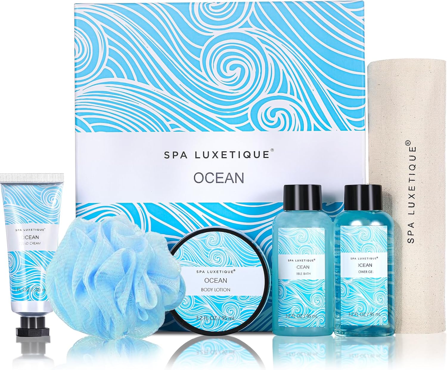 Spa Luxetique Spa Gift Set, Bath Gifts Set for Men Women,6pcs Ocean Travel Gift Box with Shower Gel, Hand Cream, Bubble Bath, Body Lotion, Soap Pamper Gifts Presents Birthday Mothers Day Gifts