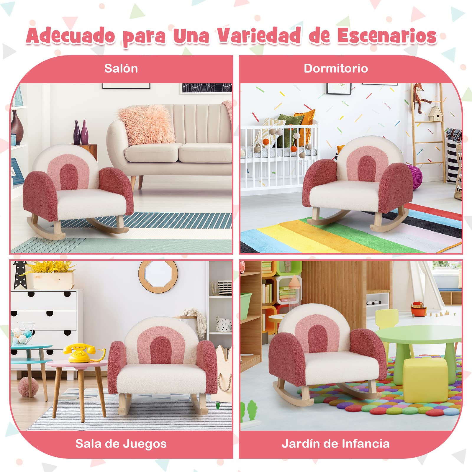 COSTWAY Silla Mecedora Infantil, Sillón Moderno con Patas de Madera de Álamo para Niños de 3 a 5 Años, Antivuelco, Bonito Sofá Individual Tapizado para Guardería, Sala de Juegos (Rojo)