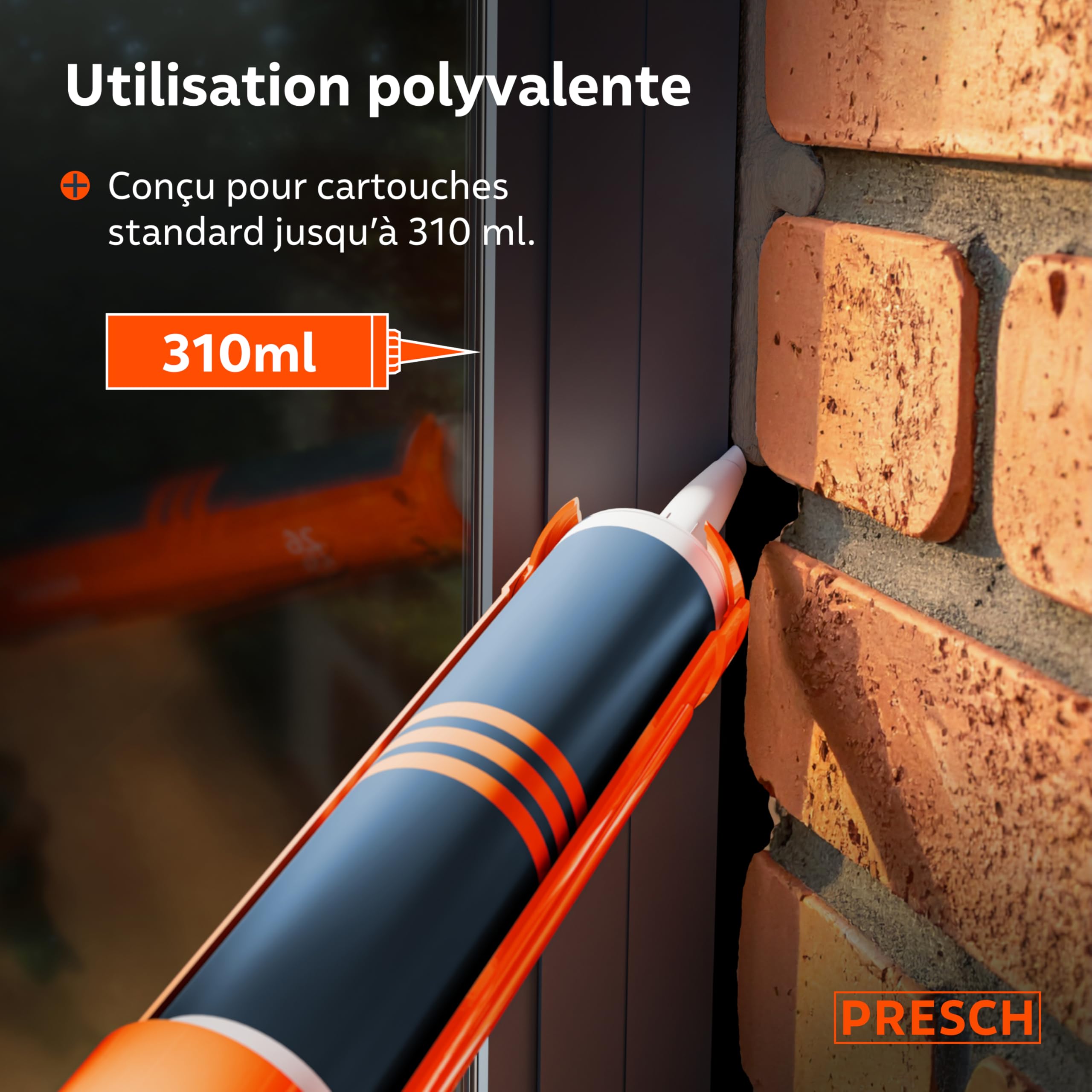 Presch Pistolet silicone 12:1 rapport de poussée anti-goutte – Pistolet à cartouche 310ml pivotement 360° aiguille de perçage