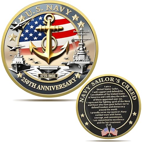 Upgraded US. Navy 250th Anniversary Challenge Coin, 1.77 Inch Double-Sided Military Navy Challenge Coins in Durable Zinc Alloy - Veteran Gifts & Military Collectible (US. Navy)