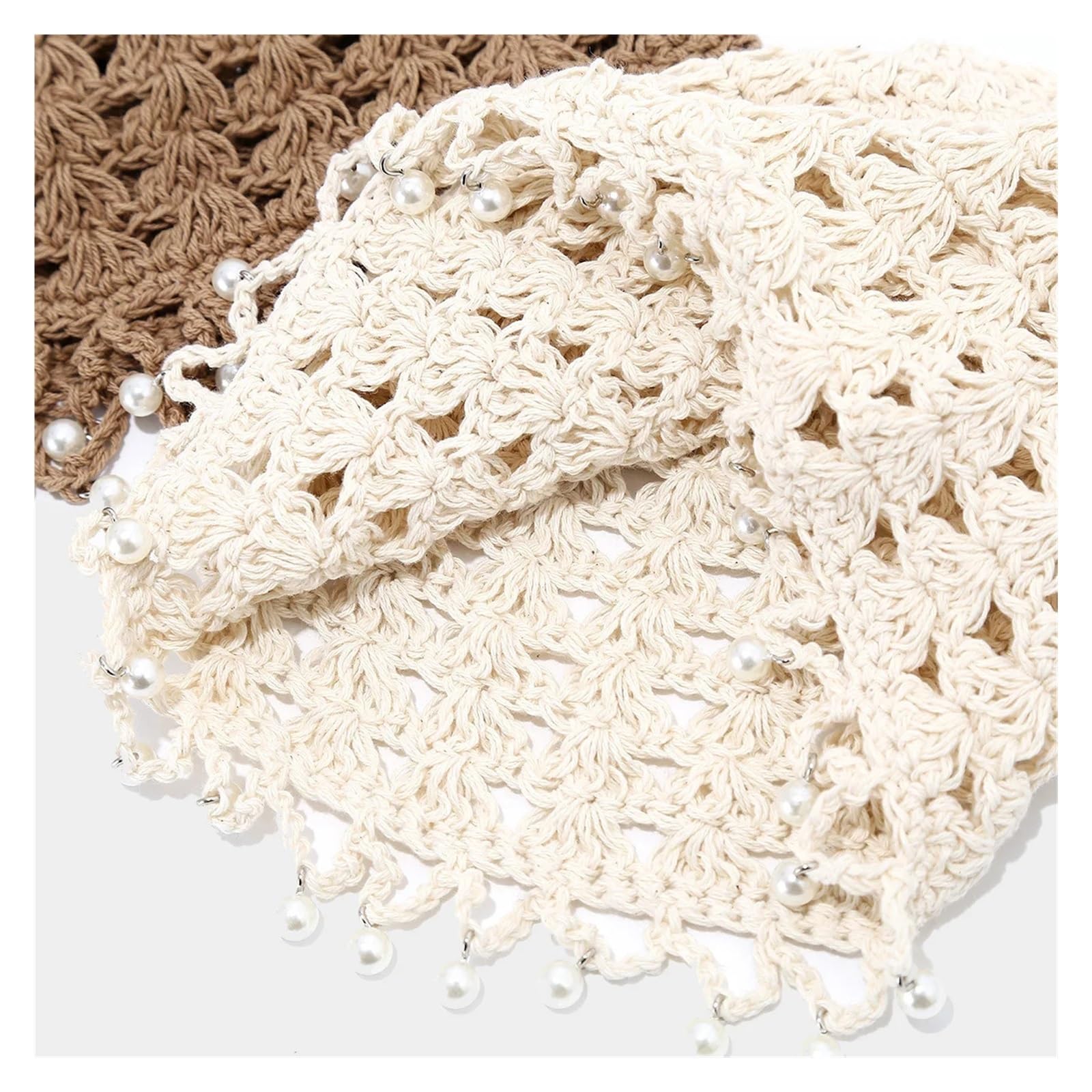 SommermüTze Damen 1pc Koreanische Retro Perle Quaste Hohl Beanies Caps for Frauen, Sommer Handgemachte Häkeln Reise Atmungsaktive Pullover Hüte Zubehör