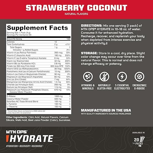 Miniatura 2 de MTN OPS Hydrate Electrolytes - Mezcla de bebida en polvo, 20 paquetes de electrolitos individuales para llevar con más de 1000 mg de electrolitos