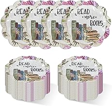 50 Pcs Book Themed Party Tableware Decorations, 7 inch Book Club Party Plates Scalloped Floral Paper Plate Reading Club Decorative Plate Set Disposable for Birthday Baby Shower Bridal Party Wedding