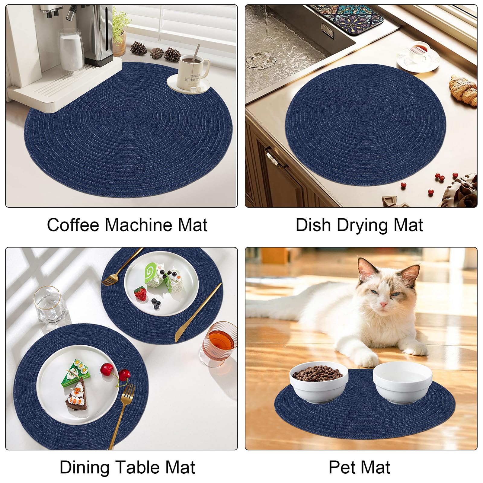 Pauwer Placemats en onderzetters, set van 6, rond, katoen, hittebestendig, wasbaar, antislip, met onderzetter voor eetkamer, keuken, bruiloft, feest Pauwer Placemats en onderzetters, set van 6, rond, katoen, hittebestendig, wasbaar, antislip, met onderzetter voor eetkamer, keuken, bruiloft, feest